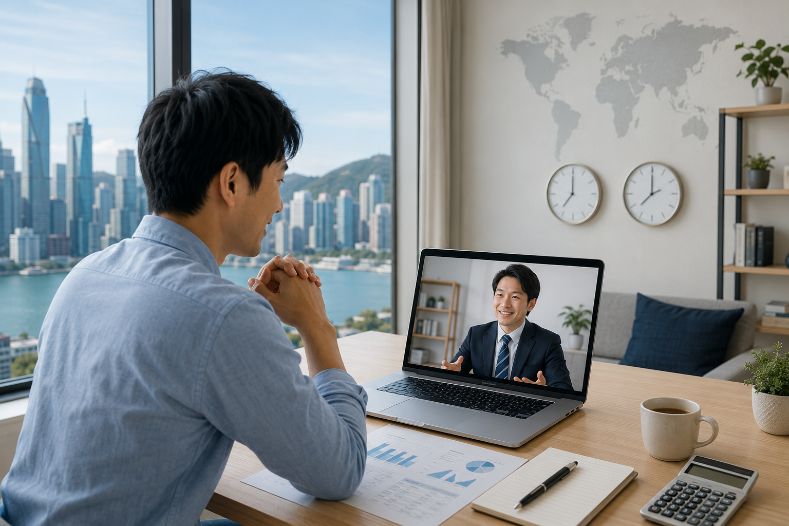 海外の自宅から日本の税理士へオンライン相談する日本人