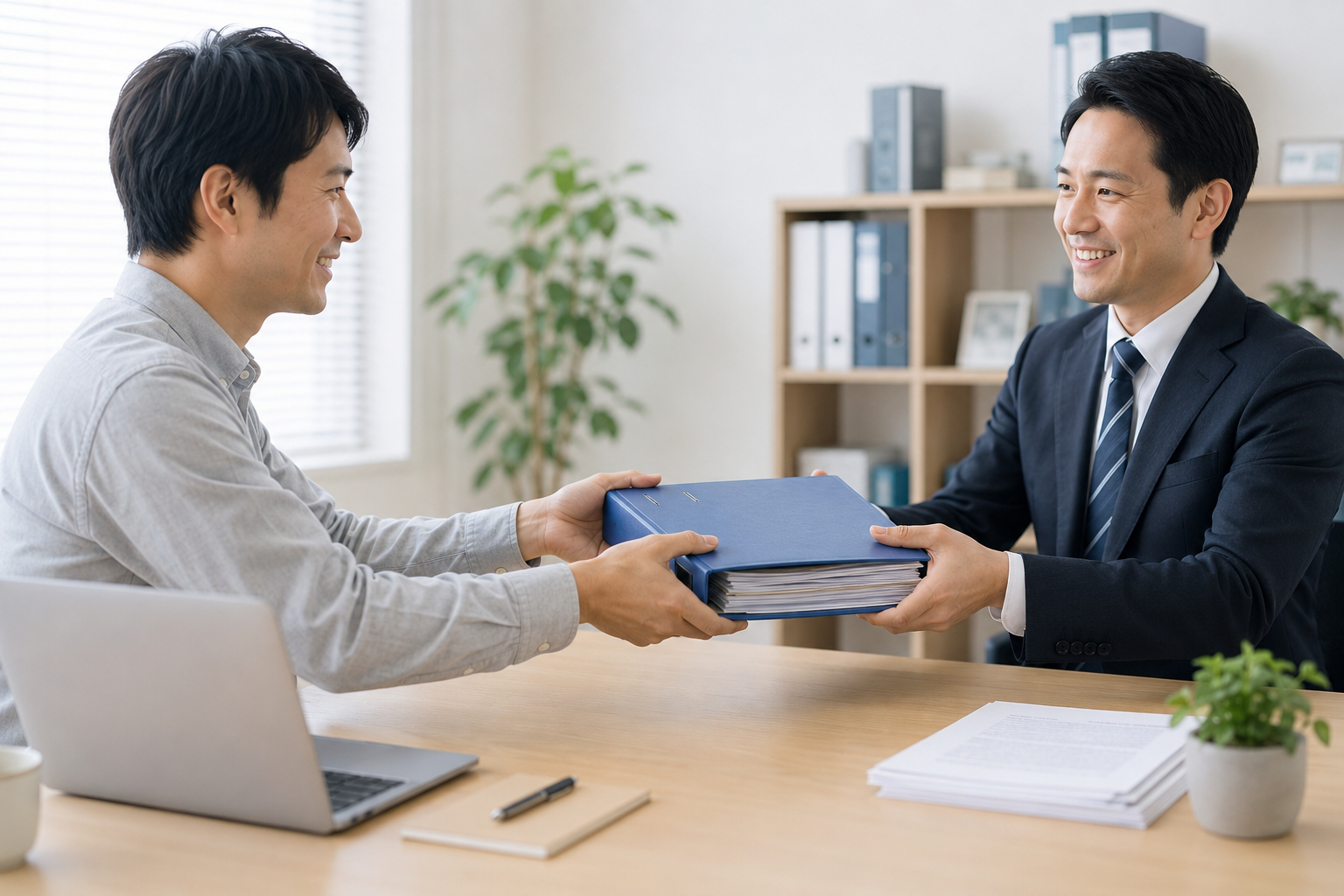 記帳済みの帳簿を税理士へ引き渡す個人事業主